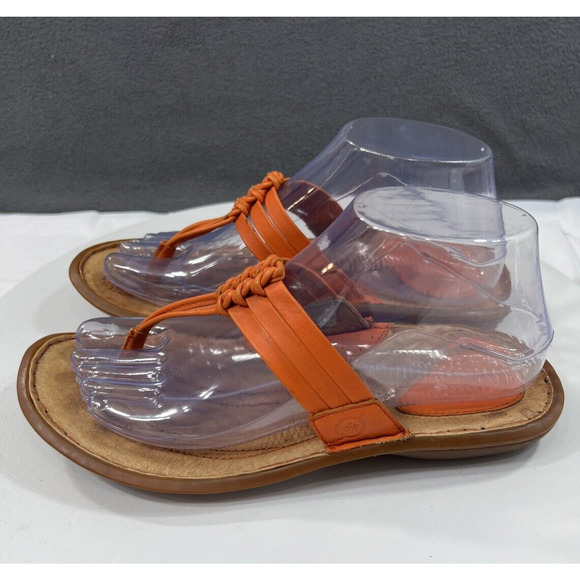 BORN Crown Leather Sandals Thongs Flat Orange Multi Strap Comfort Women’s Size 7 - Picture 6 of 16
